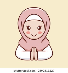 Vector illustration of Cute Muslim Girl Giving Greetings