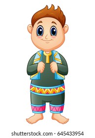 Vector illustration of A cute muslim kid standing with scarf in his neck on month of ramadan