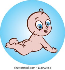 vector illustration of a cute naked lying down baby boy