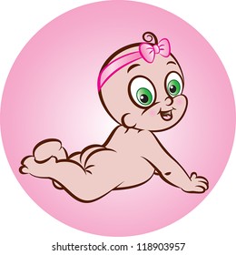 vector illustration of a cute naked lying down baby girl