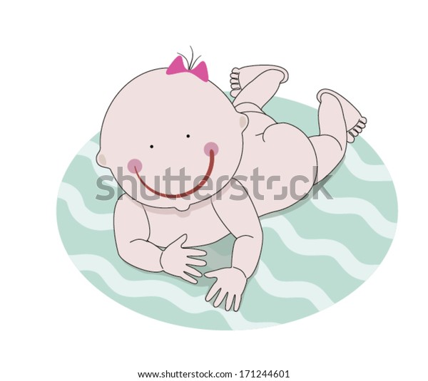 Toddler Girls Porn Cartoons - Vector Illustration Cute Naked Lying Down Stock Vector ...