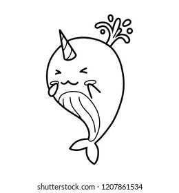 Vector illustration of cute narwhal whale uniwhale happy blushing excited