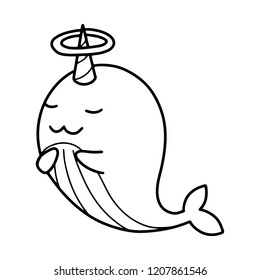 Vector illustration of cute narwhal whale uniwhale angel calm