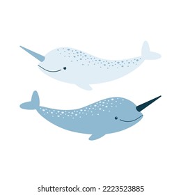 Vector illustration of cute narwhals