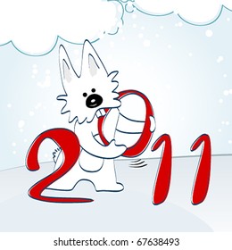 Vector illustration of cute New Year's Card with rabbit