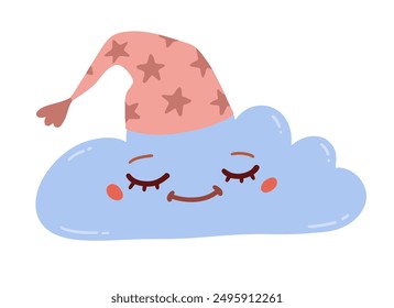 Vector illustration of cute night cloud wearing sleeping cap