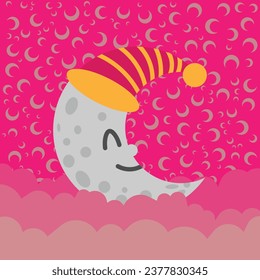 vector illustration with a cute nighttime theme, suitable for fabric patterns, pillows, blankets, etc