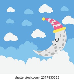 vector illustration with a cute nighttime theme, suitable for fabric patterns, pillows, blankets, etc