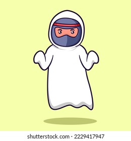Vector illustration of cute ninja dressing as ghost for halloween