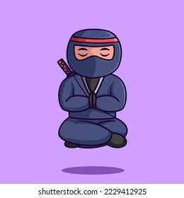 Ilustración vectorial de la linda posición de meditación ninja