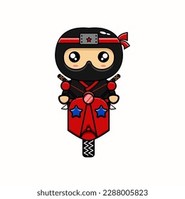 vector illustration of a cute ninja on a motorcycle