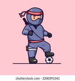 Vector illustration of a cute ninja playing football