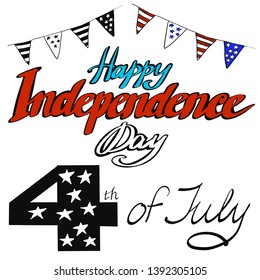 Vector illustration cute objects happy independence day in red, blue and white colored for advertisment. Holiday, 4 of july, checkboxes