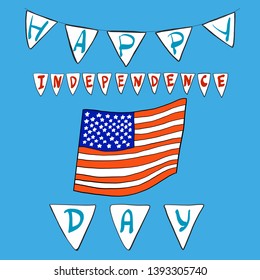 Vector illustration cute objects happy independence day in red, blue and white colored for advertisment. Holiday, 4 of july, flag, checkboxes
