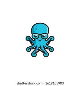 Vector illustration of a cute octopus in blue