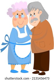 vector illustration of cute old men dancing a slow dance on a white background. illustration for a postcard and for the day of the elderly