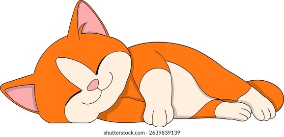 Vector illustration of a cute orange cartoon cat sleeping peacefully on its side