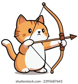 vector illustration of a cute orange cat doing archery