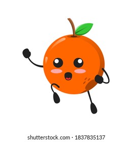 vector illustration of cute orange fruit mascot or character with spirit expression. cute orange fruit Concept White Isolated. Flat Cartoon Style Suitable for Landing Page, Banner, Flyer, Sticker.