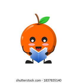 vector illustration of cute orange fruit mascot or character reading book. cute orange fruit Concept White Isolated. Flat Cartoon Style Suitable for Landing Page, Banner, Flyer, Sticker.