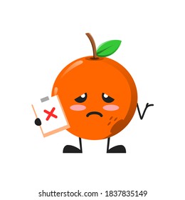 vector illustration of cute orange fruit mascot or character holding sign incorrect. cute orange fruit Concept White Isolated. Flat Cartoon Style Suitable for Landing Page, Banner, Flyer, Sticker.