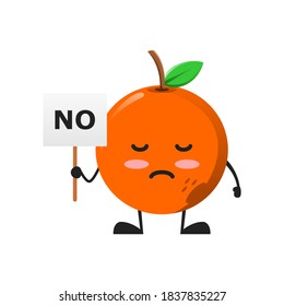 vector illustration of cute orange fruit mascot or character holding sign say no. cute orange fruit Concept White Isolated. Flat Cartoon Style Suitable for Landing Page, Banner, Flyer, Sticker.