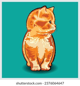 vector illustration of a cute orange kitten surrounded by hearts