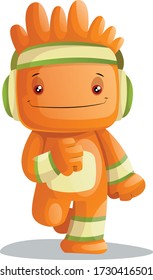 Ilustración vectorial de un Monstruo Naranja Cuto Haciendo Jogging Aislado En Fondo Blanco