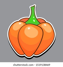Vector illustration of cute orange pumpkin. Cartoon pumpkin sticker.