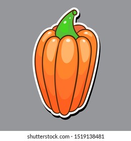 Vector illustration of cute orange pumpkin. Cartoon pumpkin sticker.