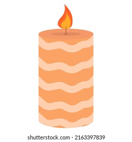Ilustración vectorial de una linda vela rayada naranja. Decoración para el hogar y el confort. eps 10 estilo plano