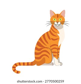 Vector illustration of a cute orange tabby cat sitting, cartoon style character design, pet animal