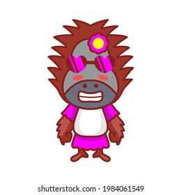 Vector illustration of cute orangutan animal mascot wearing glasses