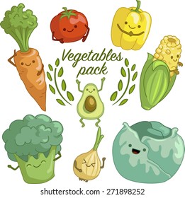 Vector Illustration of cute organic vegetables pack