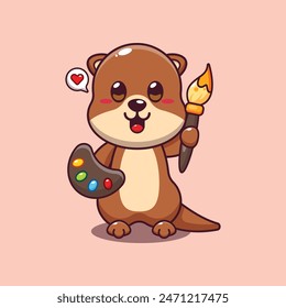 vector illustration of cute otter painter otter cartoon.
Vector cartoon Illustration suitable for poster, brochure, web, mascot, sticker, logo and icon.