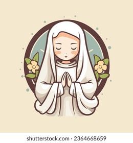 vector illustration of cute Our Lady Virgin Mary Mother of Jesus, kawaii, cartoon style, printable, suitable for logo, sign, tattoo, sticker and other print on demand