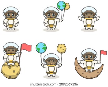 Vector Illustration of Cute Owl with an astronaut costume. Funny Owl Wearing Astronaut Costumes or Spacesuit Vector Set. Flat Cartoon Style.