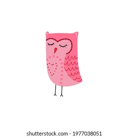 Vector illustration of cute owl. Bird mascot, wisdom symbol. simple owlet icon. Design for t-shirts, posters. Children drawing and celebration card illustration. Wildlife icon.