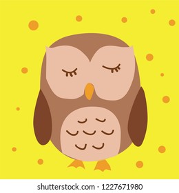 Vector illustration of cute owl. Cartoon character on yellow background 