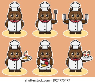 Vector illustration of cute Owl Chef cartoon. Cute Owl expression character design bundle. Good for icon, logo, label, sticker, clipart.