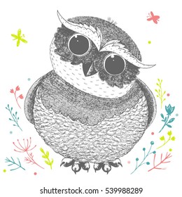 Vector illustration of a cute owl. children print