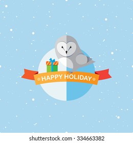 Vector illustration of cute owl in flat design style. Decor element for invitations, greeting cards, posters.