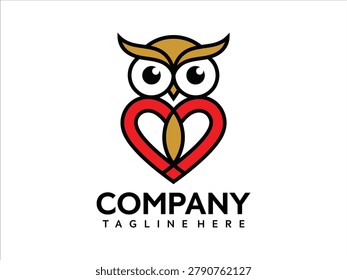 Vector illustration of a cute owl with a heart shaped beak and big eyes for company logo design