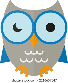 Vector illustration of a cute owl. Night owl with big eyes, symbol of wisdom and knowledge. Mysterious bird of the autumn night.