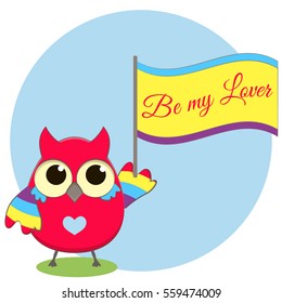 Vector illustration of cute owl with poster