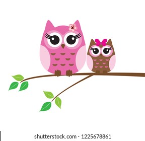 vector illustration of cute owl sitting in the tree.