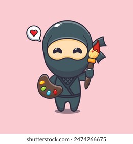 vector illustration of cute painter ninja cartoon.
Vector cartoon Illustration suitable for poster, brochure, web, mascot, sticker, logo and icon.