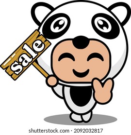 vector illustration of cute panda animal mascot costume cartoon character holding a selling board