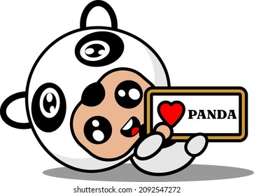vector illustration of cute panda animal mascot costume cartoon character holding love board