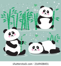 Vector illustration, cute panda with bamboo.